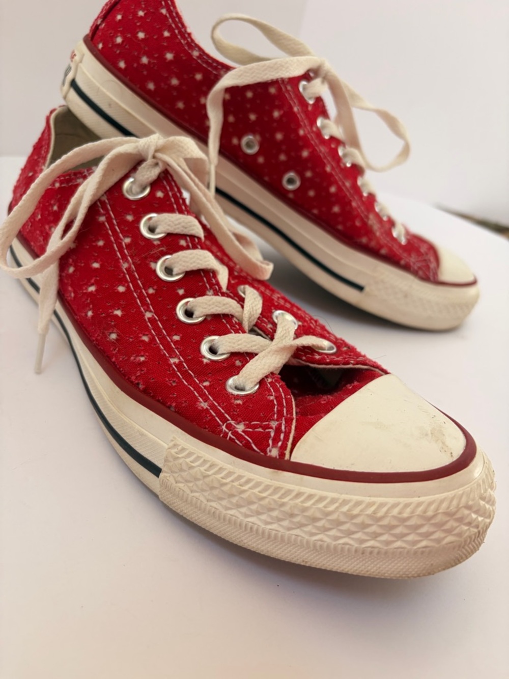 Converse Red Low-Top Canvas Sneakers with Cream Laces